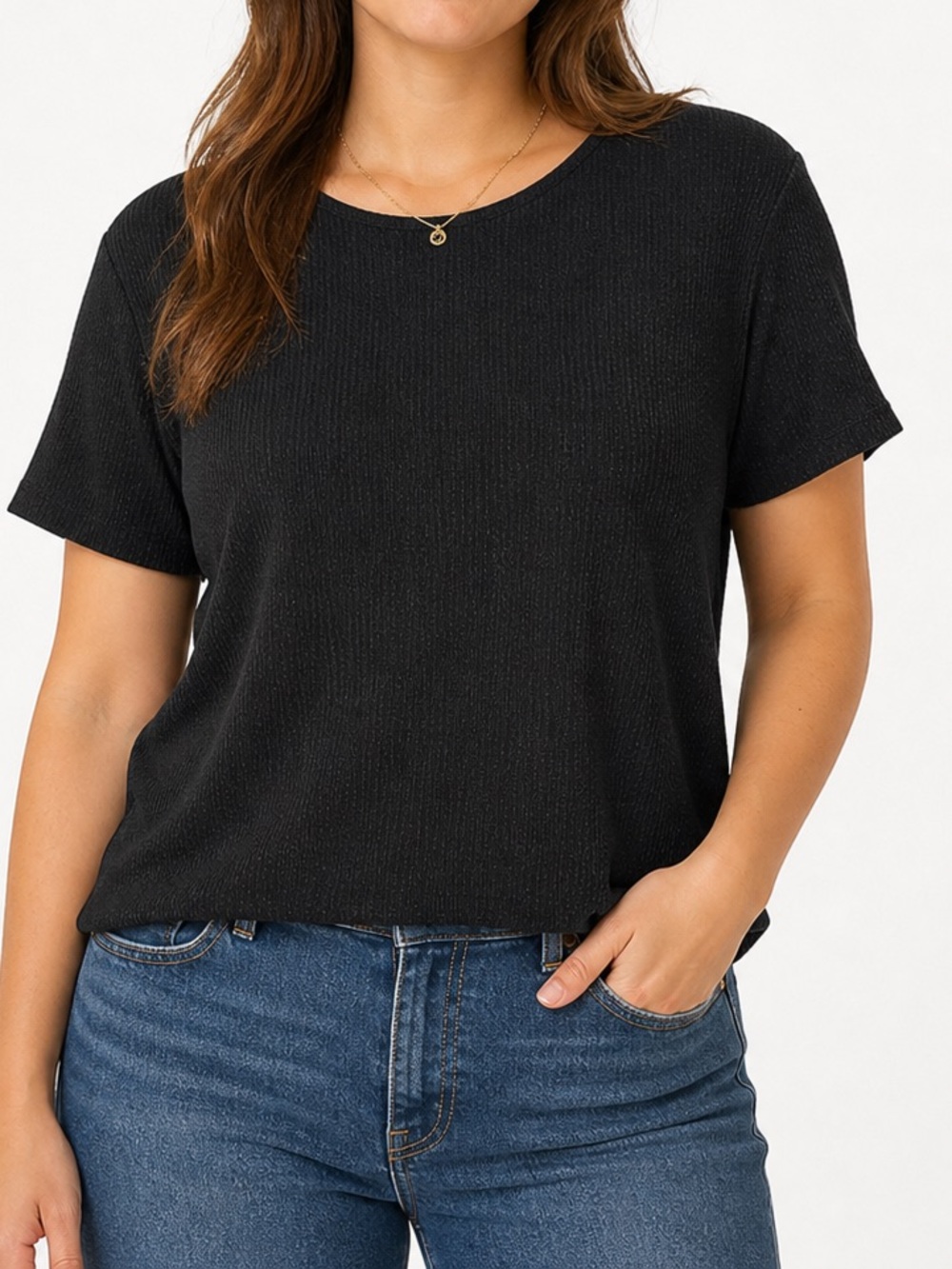 Vintage 90s Black Textured Knit Tee Minimalist Boxy Top Size 1X